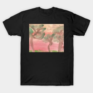 Watercolor trees at sunset T-Shirt